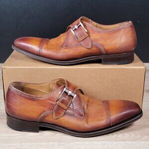 Magnanni Monk Strap Shoes Mens Size 10.5 M Burnished Brown Leather Chisel Toe